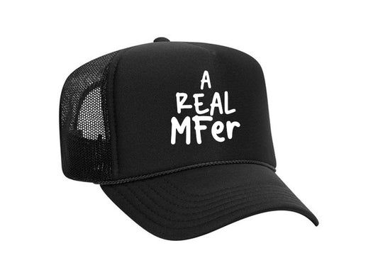 "A Real Mfer" Black Trucker Hat