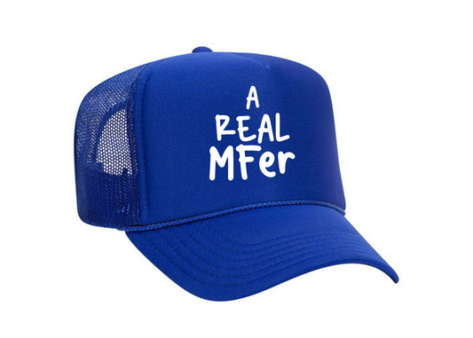 "A Real Mfer" Blue Trucker Hat